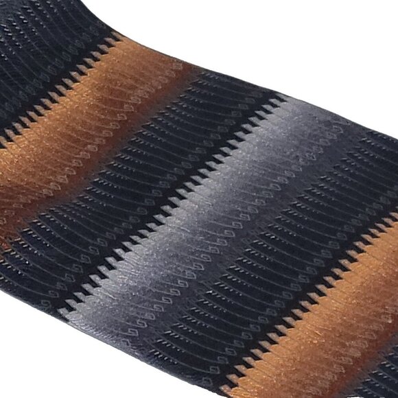 Bergamo New York Tie Black Silk X-Long Handmade 100% Silk Striped 69" x 3 3/4" - Picture 2 of 4